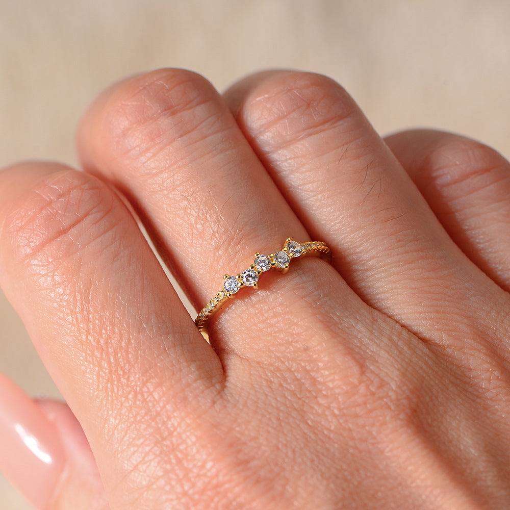Micro-Inlaid Zircon Sterling Silver Ring Wind Inlaid Zircon Exquisite Small Ring