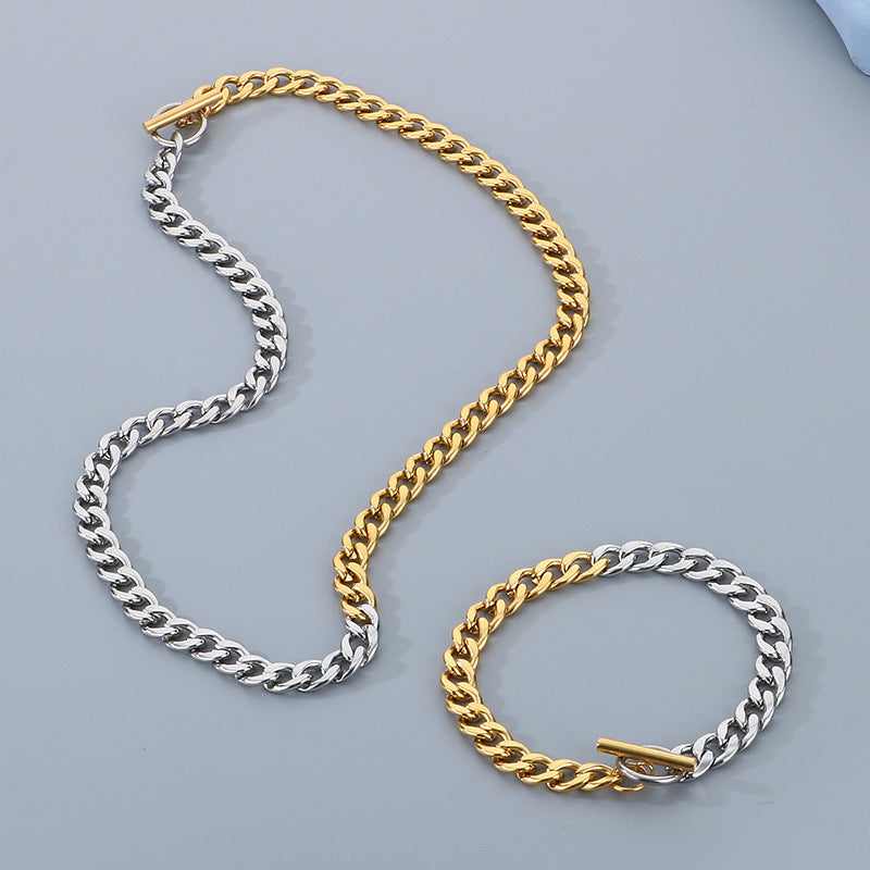 Hip Hop Stainless Steel Gold Silver NK Chain Bracelet Set