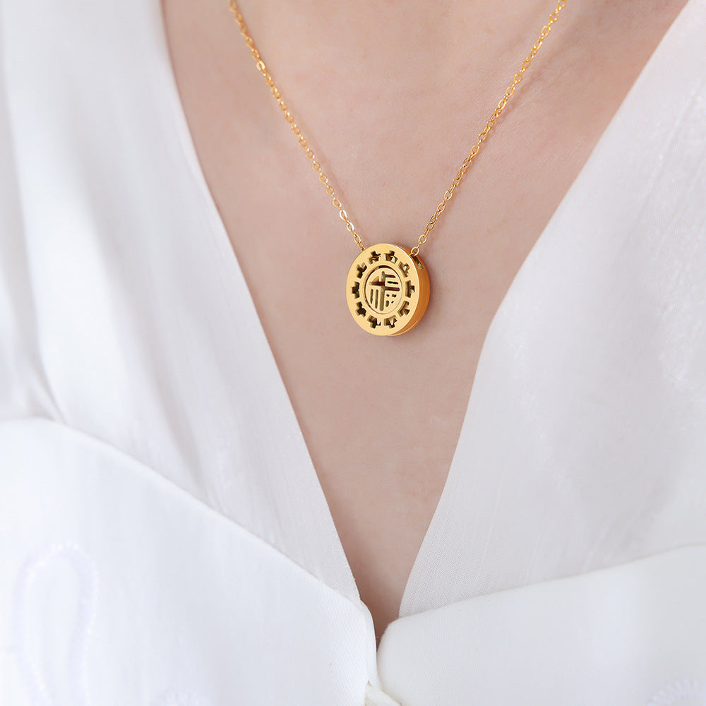 Gorgeous Blessing Pendant Necklace with Titanium Steel and Gold Plating