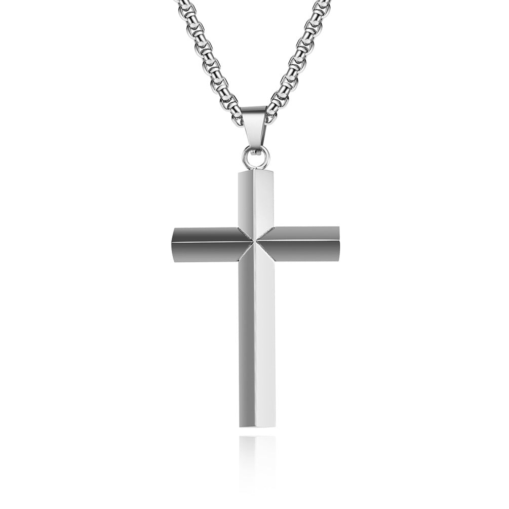 Simple Rhombus Mirror Titanium Steel Cross Necklace for Men