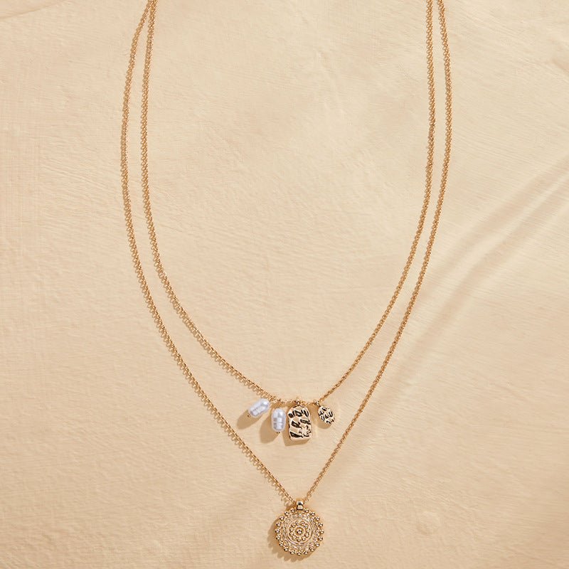 Exquisite Double Layered Pearl and Roman Gold Coin Necklace