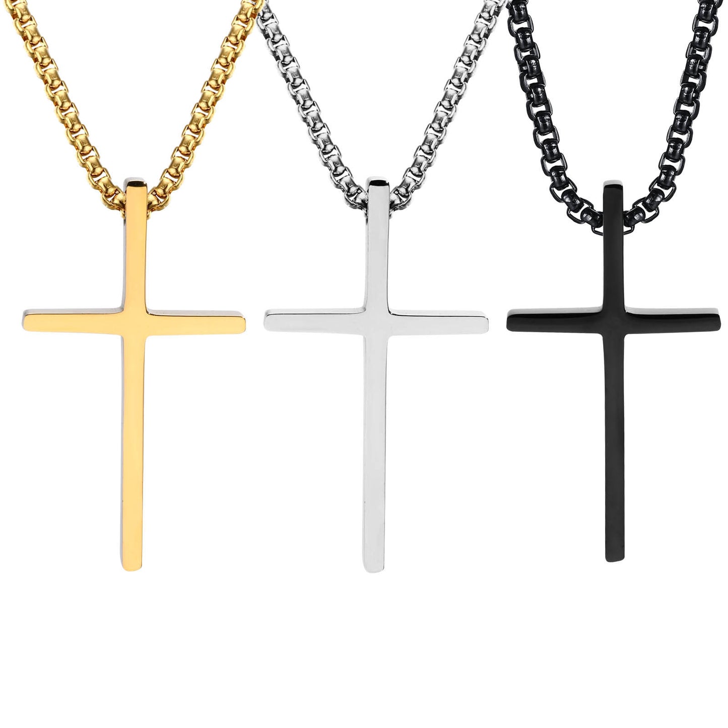 Stainless Steel Bare Cross Pearl Chain Necklace for Men and Women