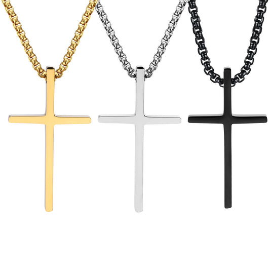 Stainless Steel Bare Cross Pearl Chain Necklace for Men and Women