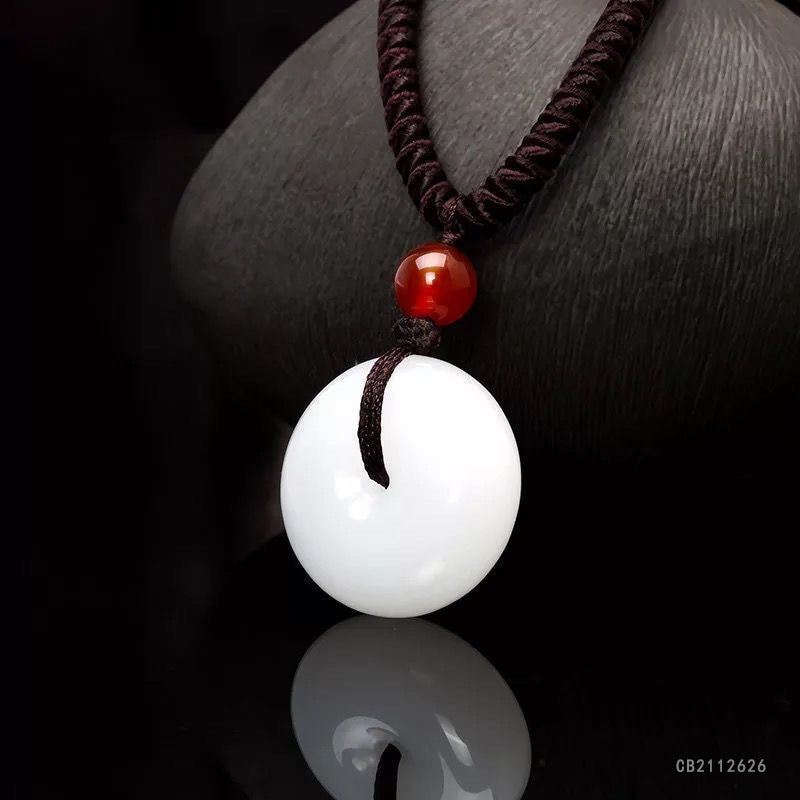 White Golden Silk Jade Peace Buckle Pendant