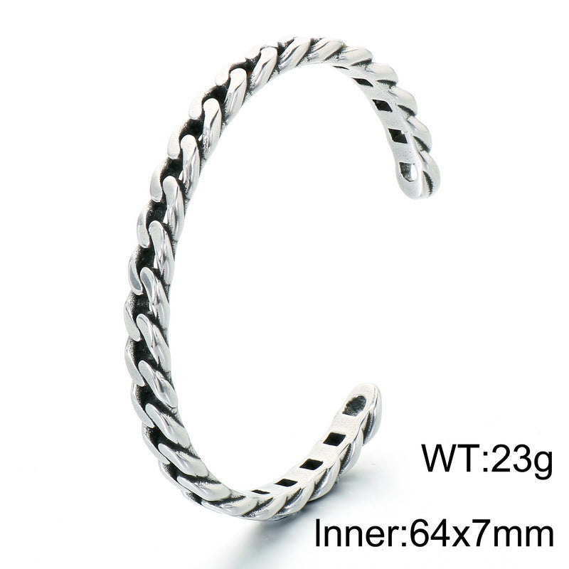 Punk Twist Twist Rope Open Bracelet Antique Stainless Steel Men's Thorn C-Shaped Bracelet