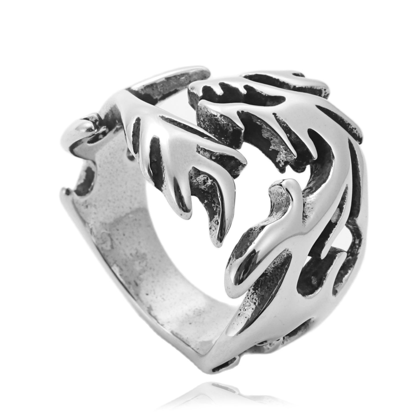Titanium Steel Retro Flame Dragon Ring for Men - Trendy Punk Fire-Breathing Design
