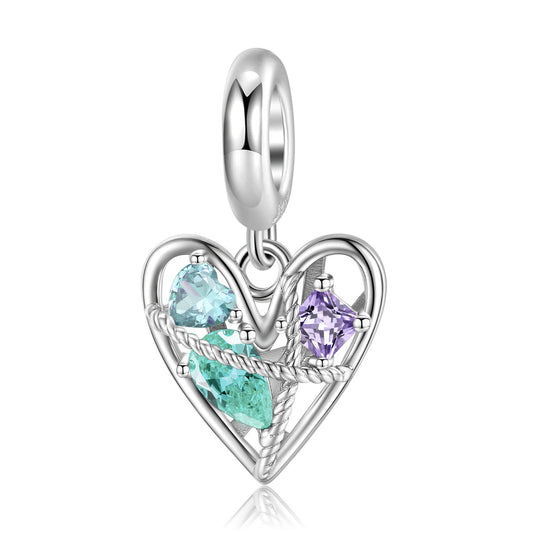 Colorful Zircon Hollow Heart Shaped Silver Pendant