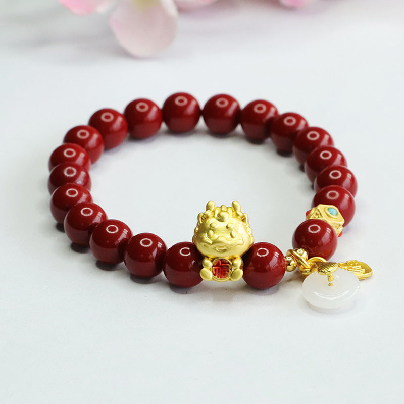 Cinnabar and Jade Dragon Bracelet - Fortune's Favor Collection