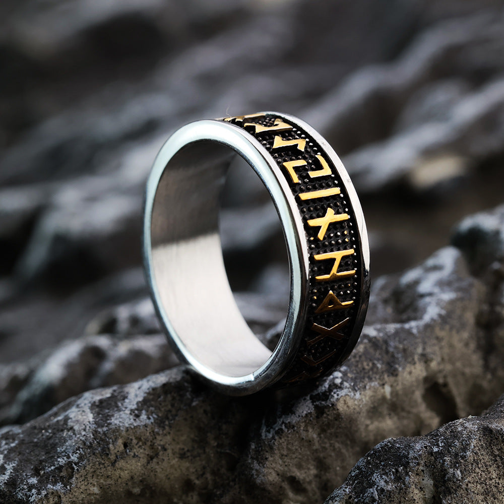Nordic Vintage Stainless Steel Men's Ring Solid Viking Luhn Rune Ring for Men