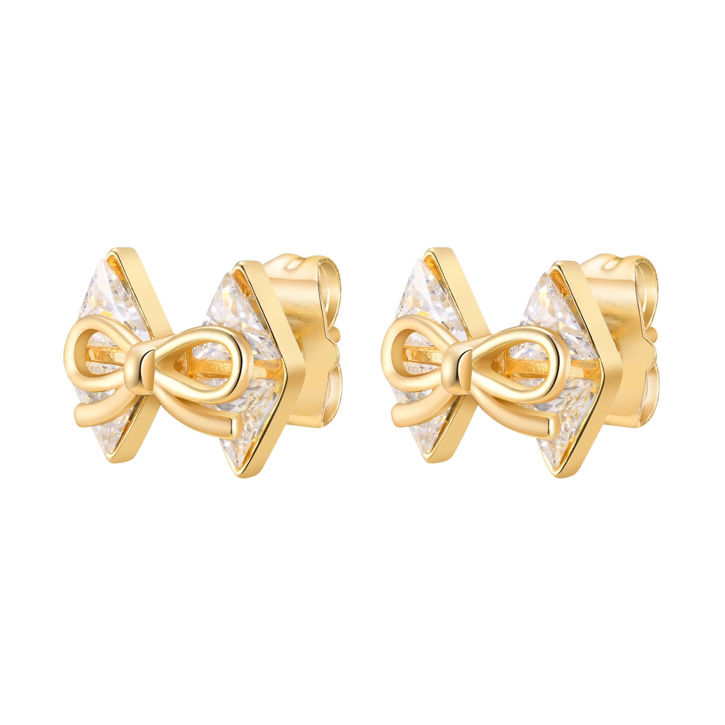 European And American Jewelry Zircon Bow Copper Ear Gold