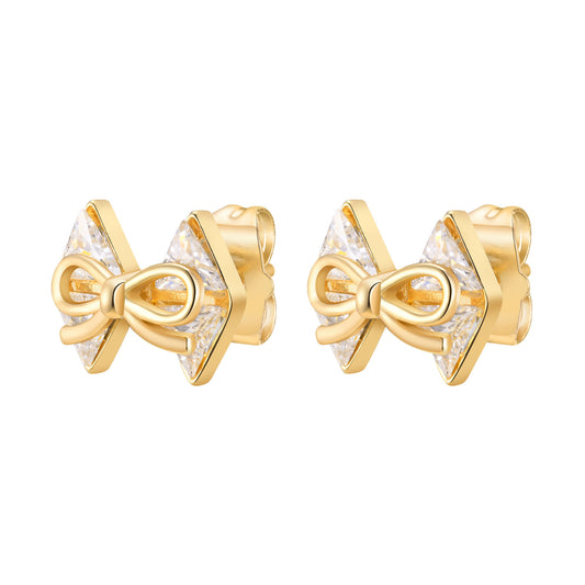 European And American Jewelry Zircon Bow Copper Ear Gold