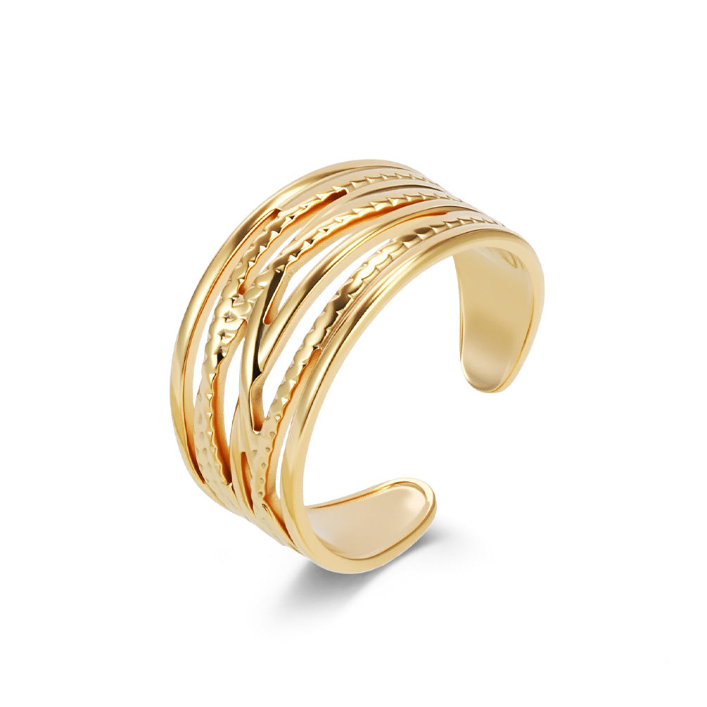 Planderful Geometric Stainless Steel Open Ring For Women Gold Plated Adjustable Fashion Jewelry