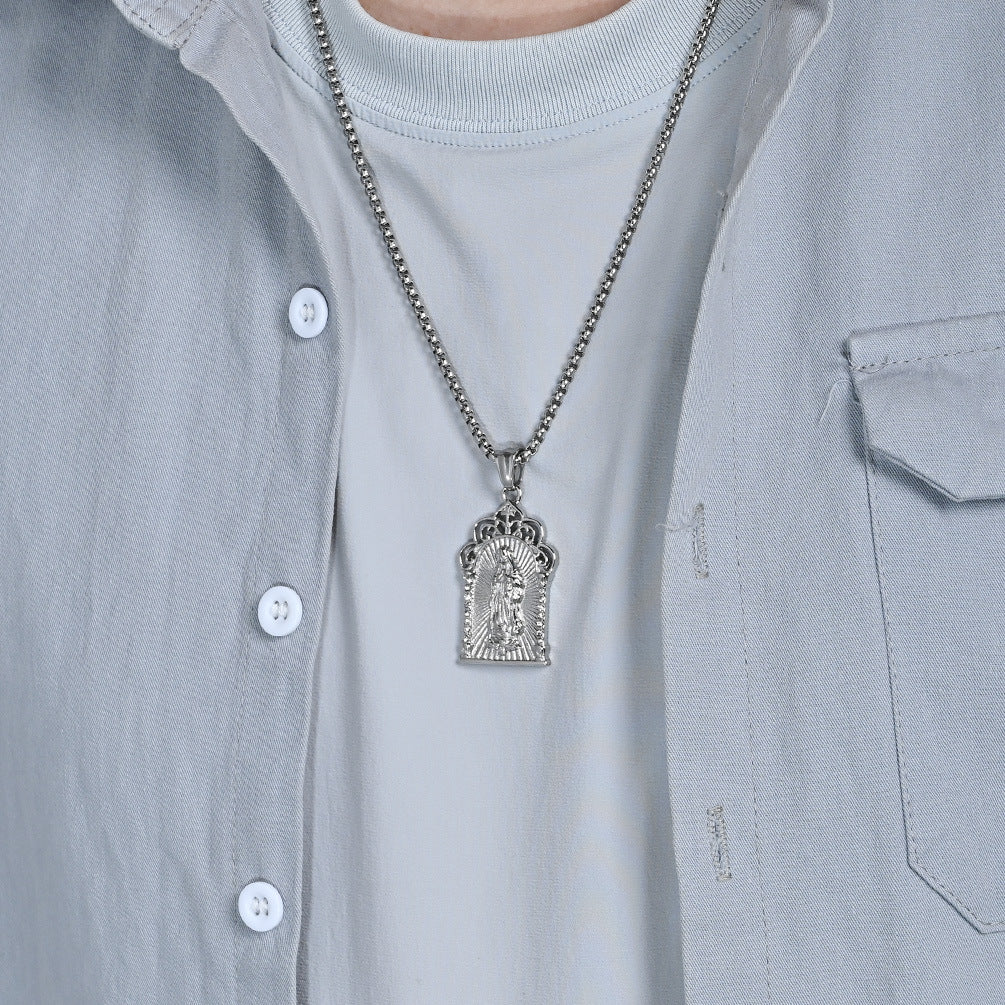 Planderful Virgin Mary Necklace Titanium Steel 18K Gold Plated For Men Premium Personalized Pendant