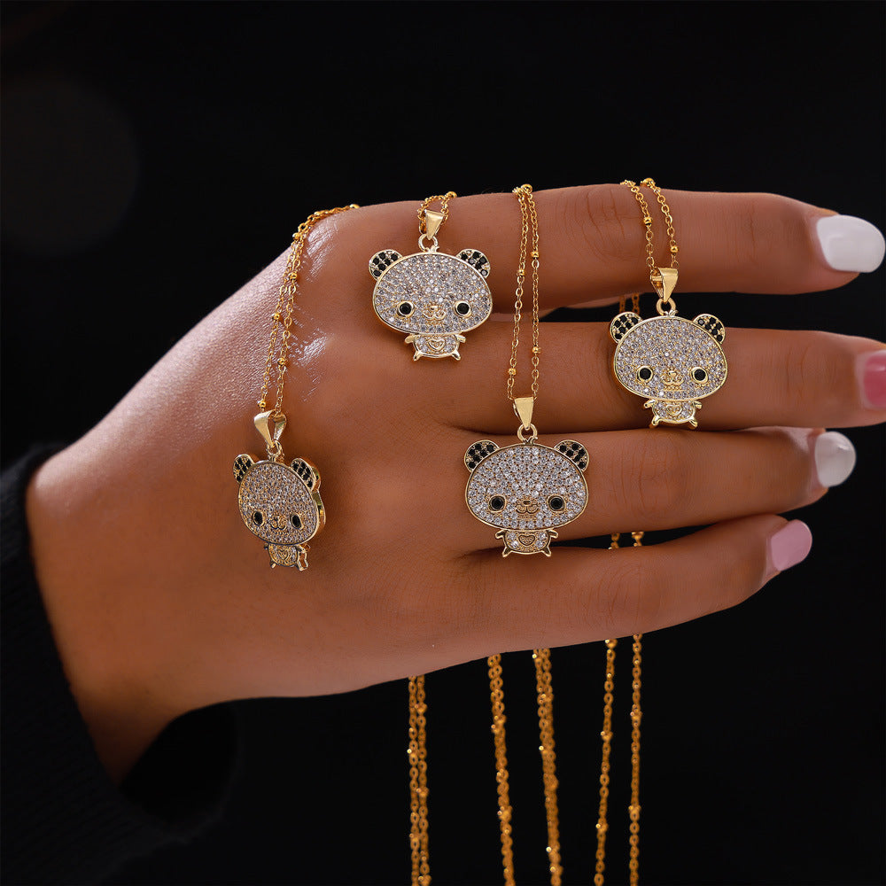 Lovely Wind-Studded Bear Pendant Necklace with Titanium Clip Chain