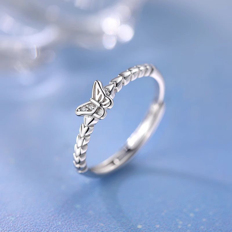 925 Sterling Silver Butterfly Ring Light Luxury Open Ring