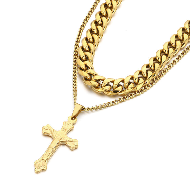 Stacked Sweater Chain Hip Hop Cross Titanium Men Necklace