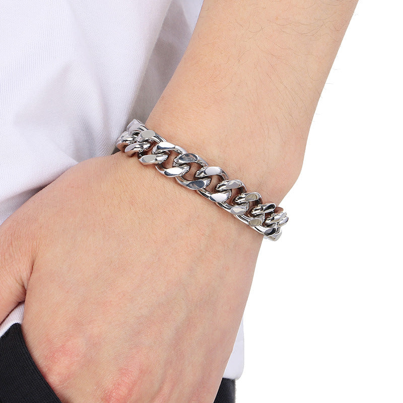 Titanium Steel Cuban Chain Men's Bracelet Polished Four-Sided Grinding Hand Available