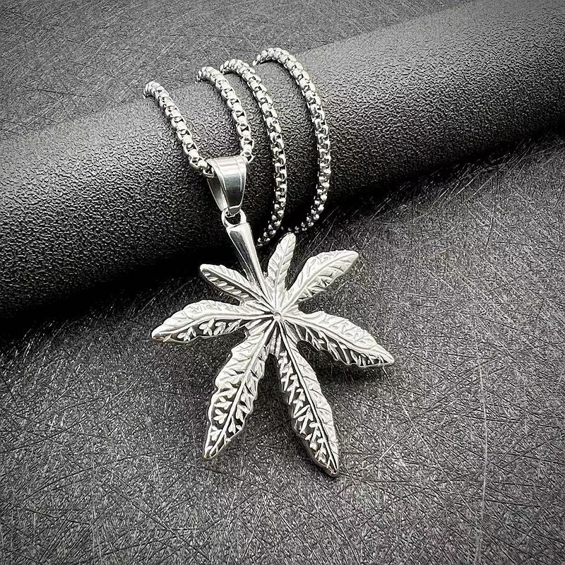 Steel Necklace – Minimalist Maple Leaf Tag Pendant