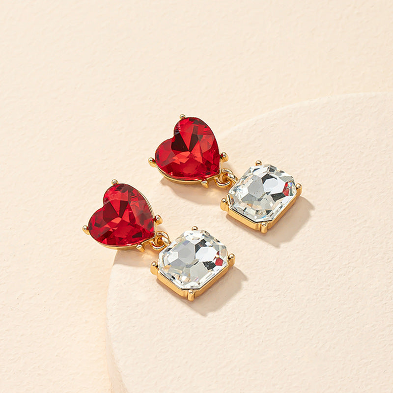 Romantic Heart-Shaped Earrings from South Korea with Delicate Floral Studs