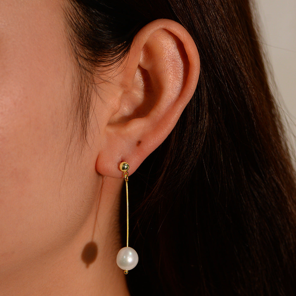 Planderful Sterling Silver Pearl Tassel Earrings For Women Long Natural Pearl Gold Plated Luxury