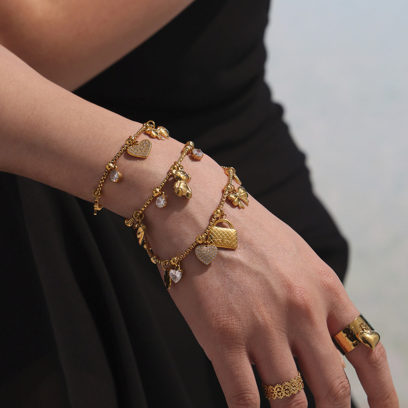 Planderful Zircon Love Bow Bracelet Anklet Women Gold Plated