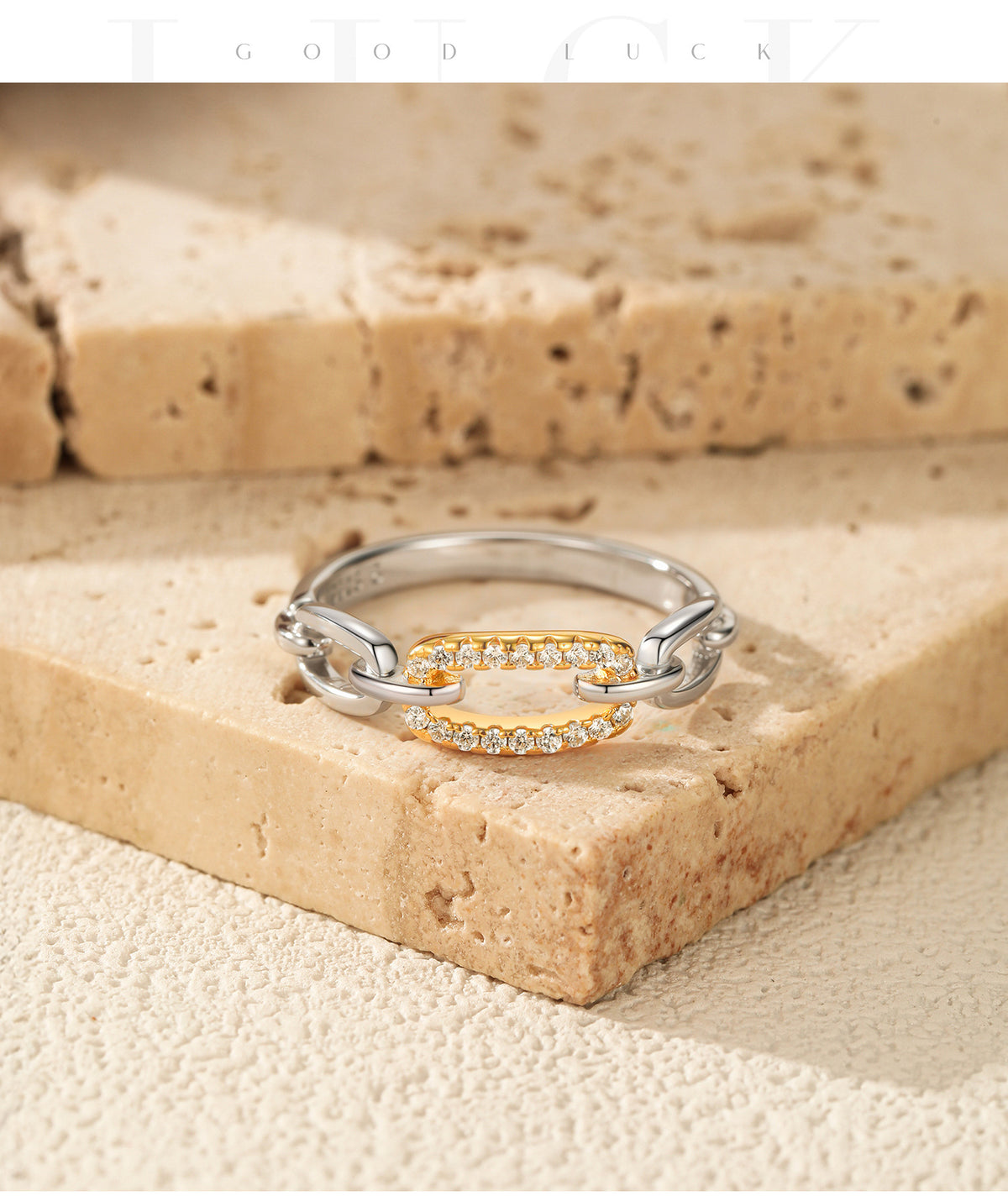 925 Sterling Silver Geometric Zircon Chain Ring