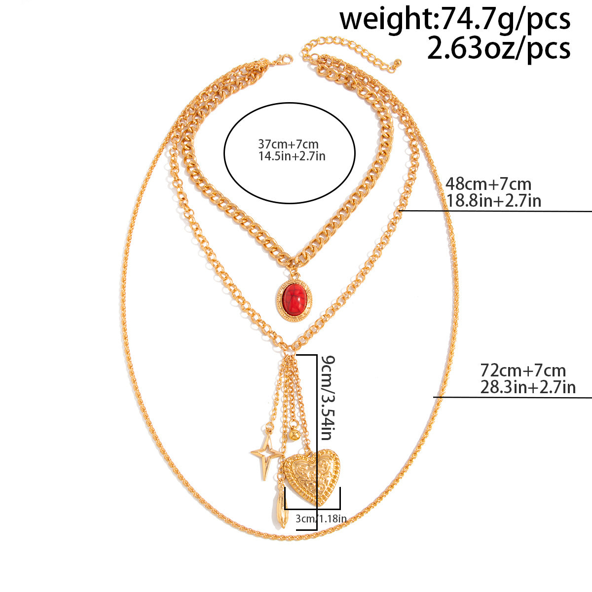 Heart & Gemstone-Style Geometric Necklace
