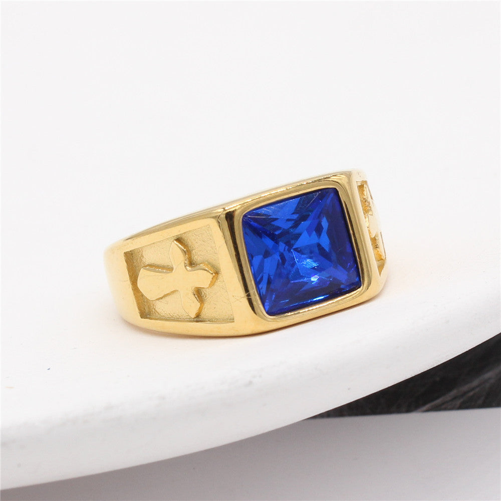 Planderful Everyday Genie Zircon Titanium Steel Ring Unisex Cross Design Bold Statement