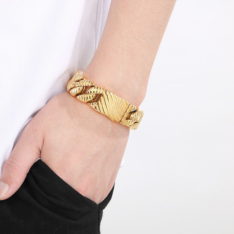 Planderful Titanium Steel Bracelet Unisex Cuban Chain Bold