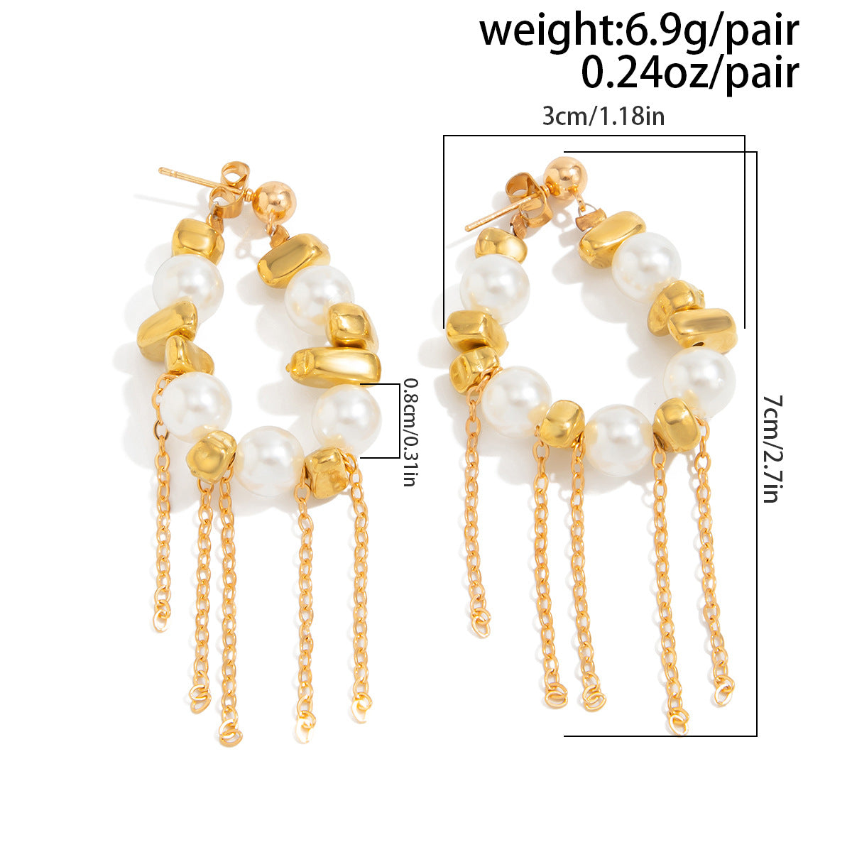 Planderful Vienna Verve Fringed Silver Chain Stud Earrings With Imitation Pearl For Women Statement