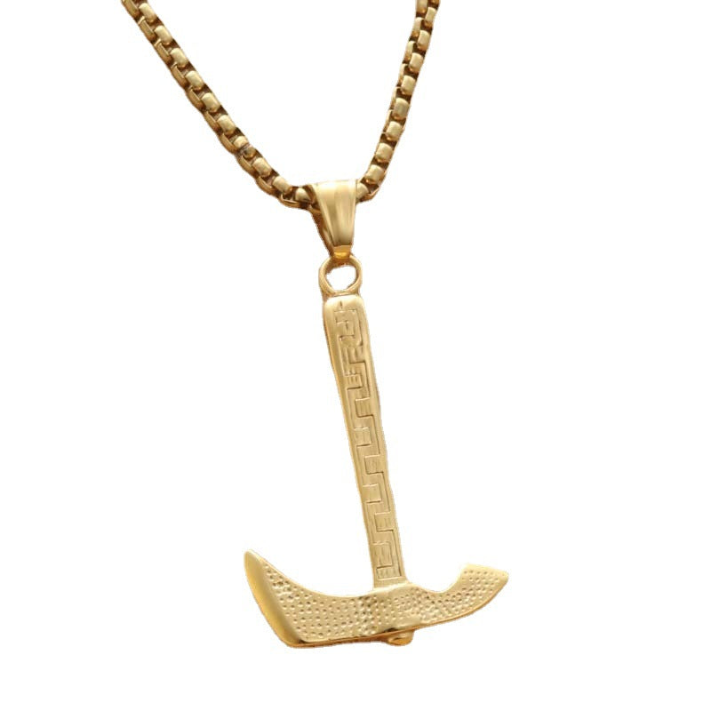 Titanium Steel Punk Axe Pendant Necklace for Men - Retro Trendy Design by Planderful