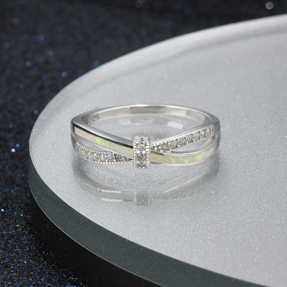 Planderful Jewelry Opal Cross Ring Sterling Silver