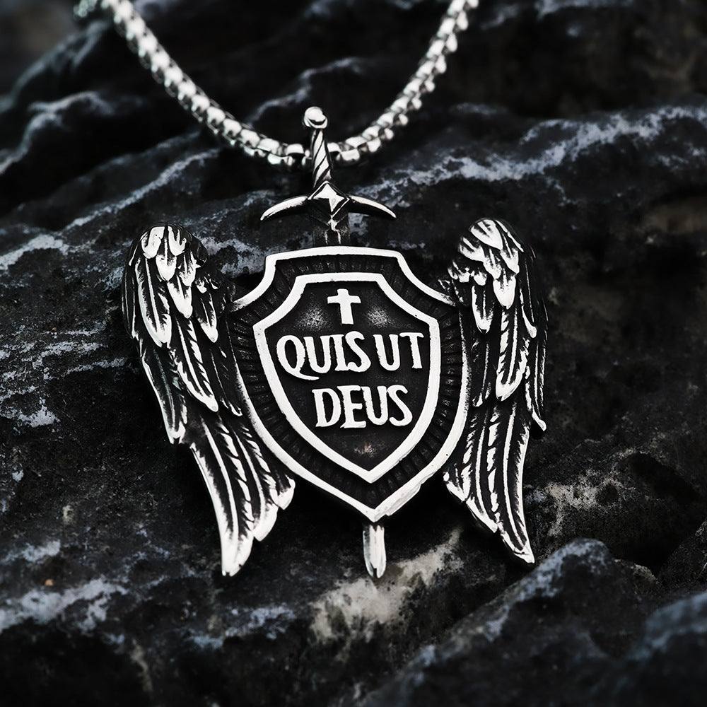 European and American Retro Men's Pendant Stainless Steel Personalized St. Michael's Cross Shield Necklace