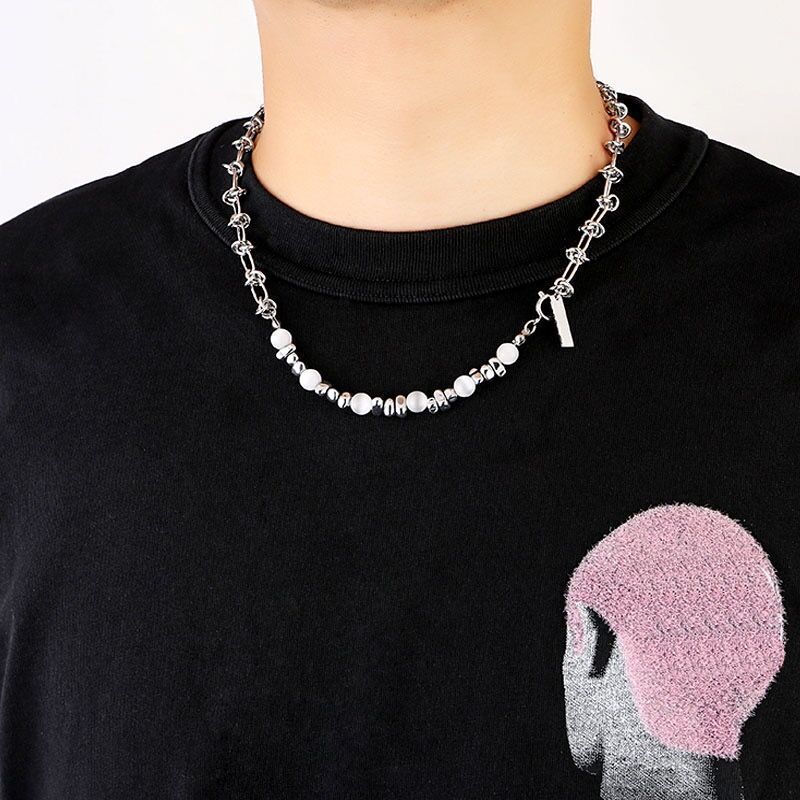 Planderful Jewelry Opal Necklace in Titanium Steel Thorn Knot Design for Men and Women Elegant