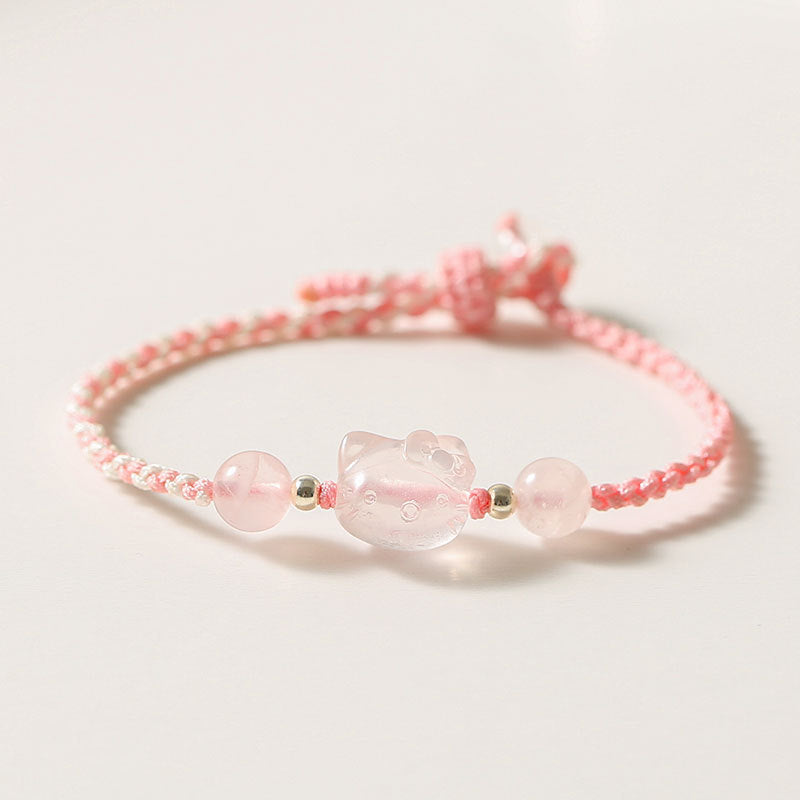 Pure Crystal Kitty Handwoven Sterling Silver Bracelet with Delicate Design