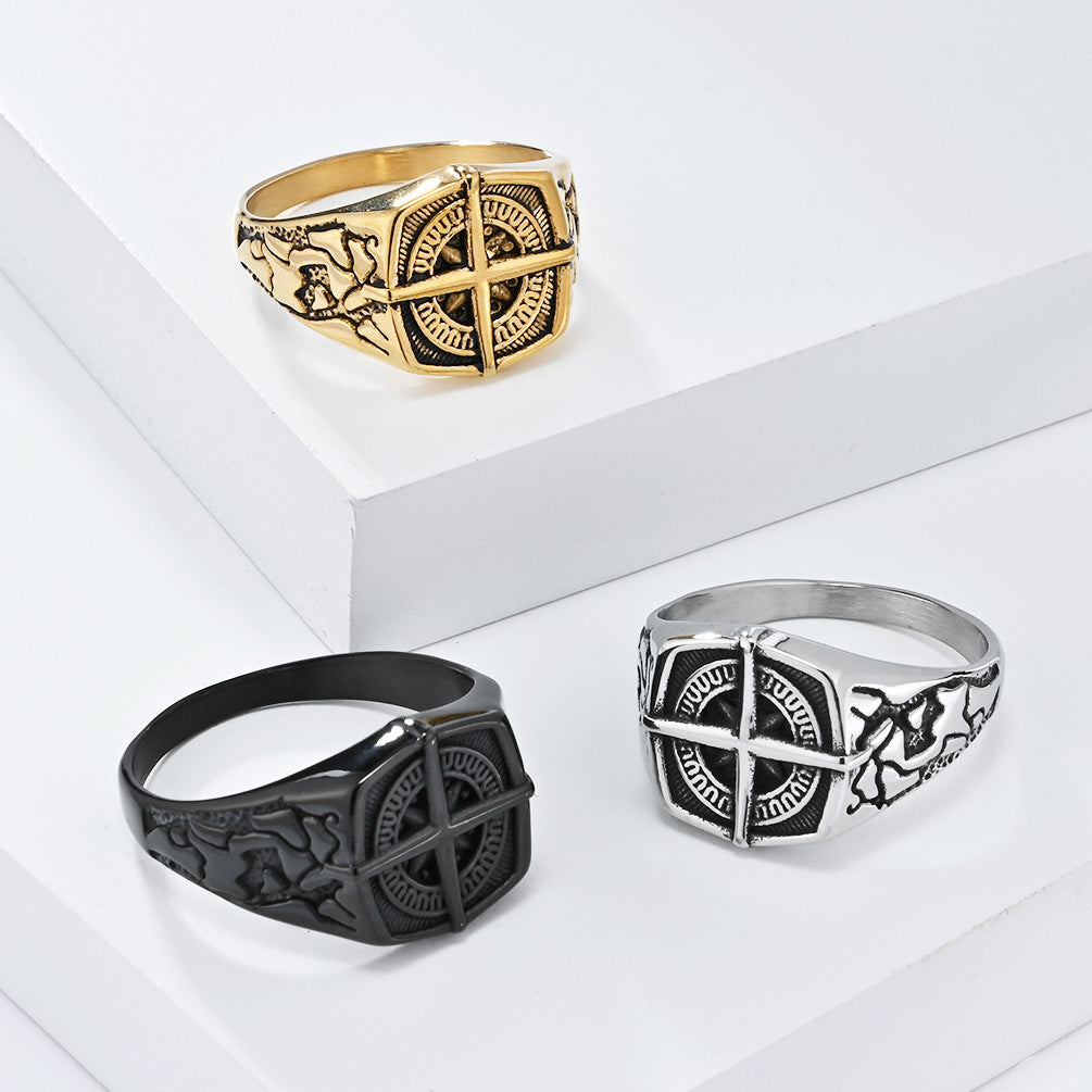 European And American Retro Viking Nautical Compass Ring