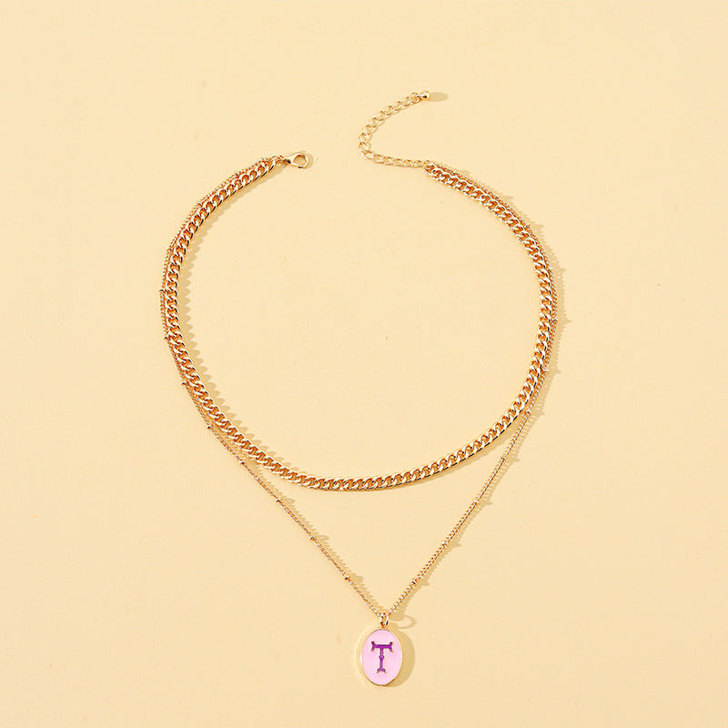 Double-Layer Letter Necklace with Internet Celebrity Vibe