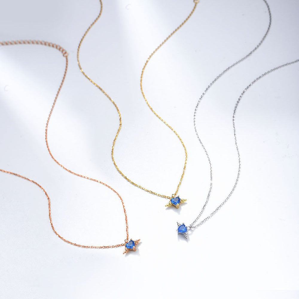 S925 Silver Angel Wing Necklace, Wing-Shaped Zircon Pendant