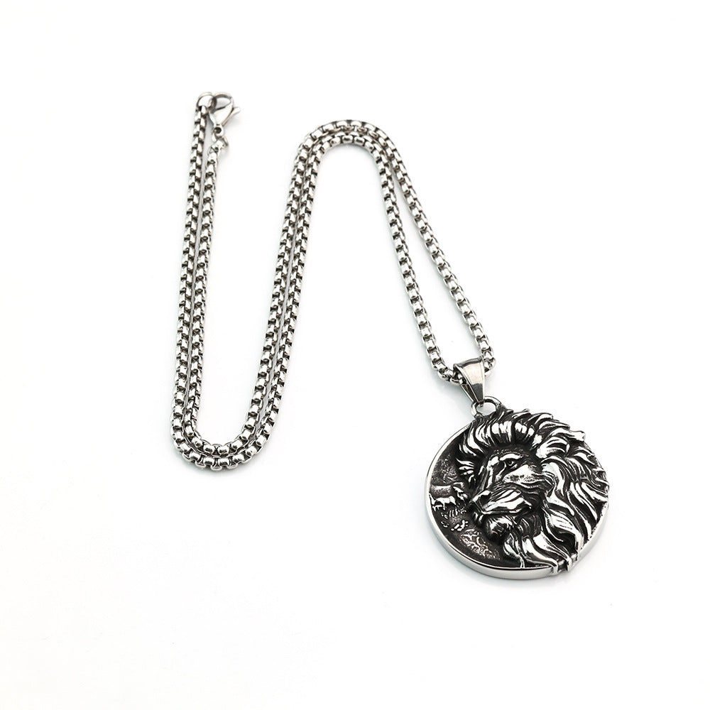 European And American Men's Stainless Steel Lion Pendant Necklace