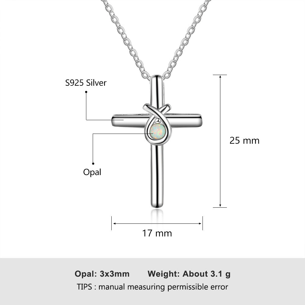 Planderful Jewelry Opal Cross Pendant Necklace In Sterling Silver S925 Elegant Everyday Wear