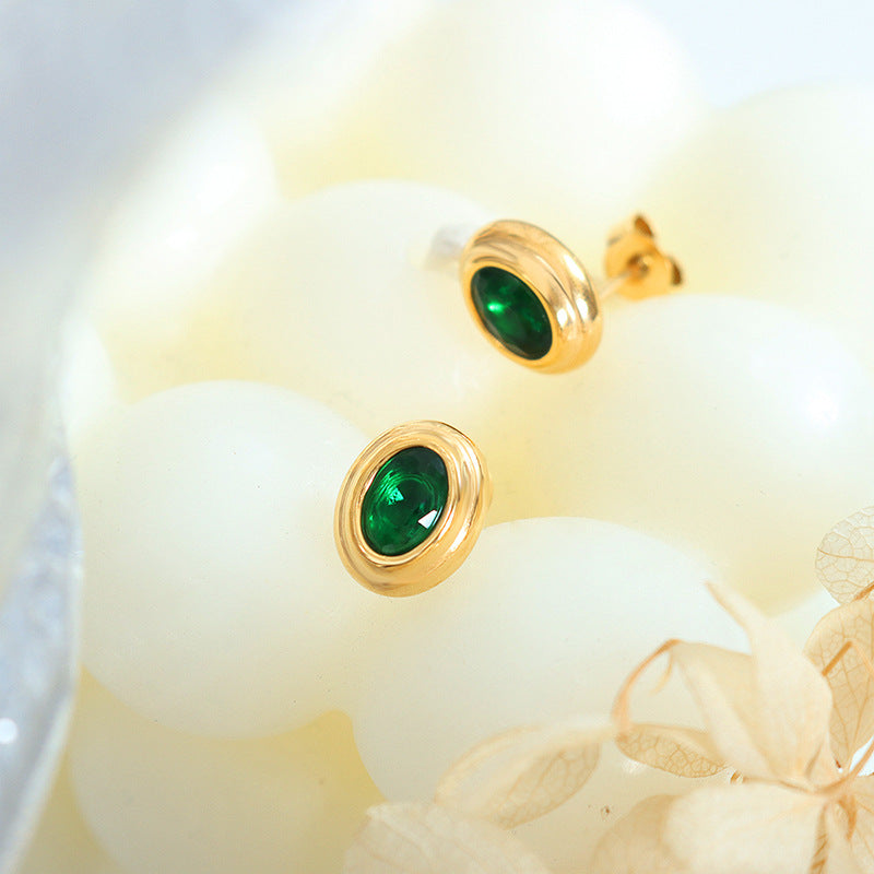 Vibrant Retro Red and Green Zircon Cross-Border Earrings with 18K Gold Plating