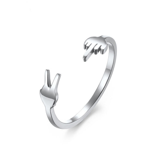 Planderful Titanium Steel Ring V Shaped Bold Middle Finger For Hip Hop Fans Personalized Daily Wear