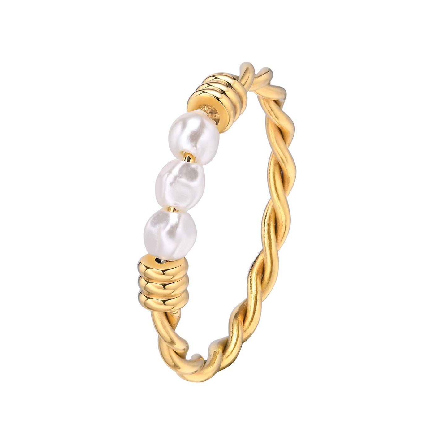 Stainless Steel Plated 18k Gold Irregular Pearl Twist Ring