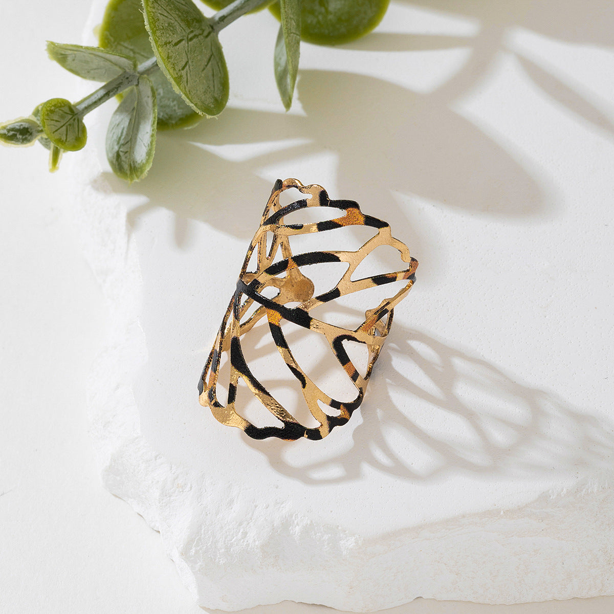 Stylish Metal Leaves Women's Bracelet Ring Set by Planderful