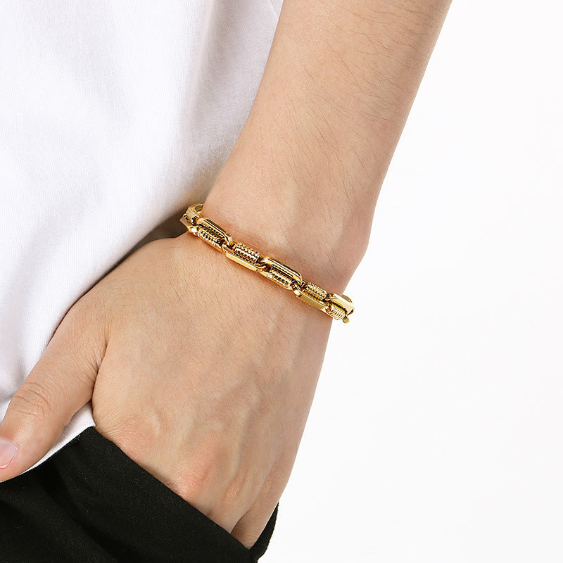 Design Metal Chain Bracelet – Mechanical Wind Rock Vacuum Plating Titanium Steel Men's