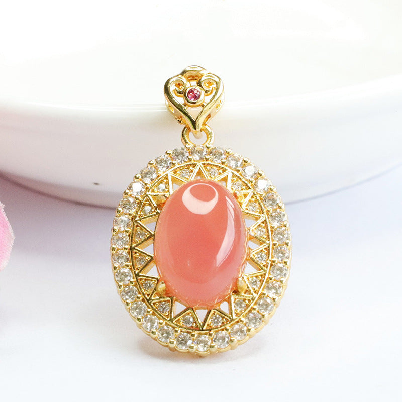 Halo Necklace with Pigeon Eggs Agate Pendant and Zircon Accents