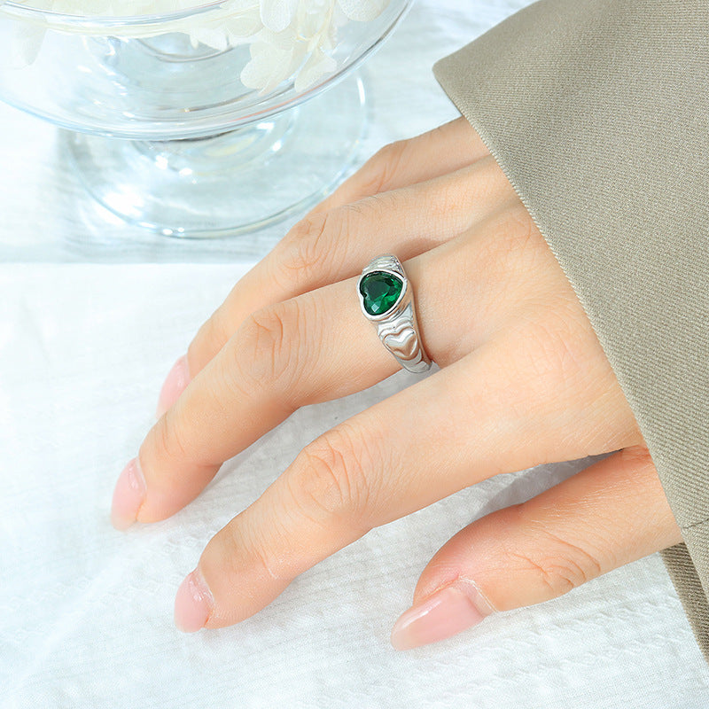 Cross-Border Light Luxury Glass Titanium Steel Ring - Trendy Jewelry for Women