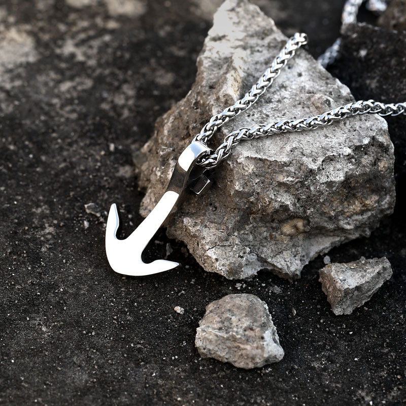 Titanium Steel Punk Anchor Pendant - Retro Men's Jewelry for Unique Style