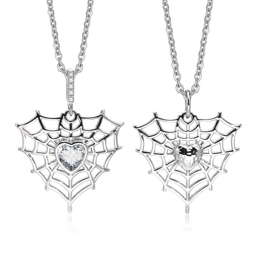Copper One-Web Love Pendant Gothic Spider Web Love Inlaid Zircon Spider Necklace Couple