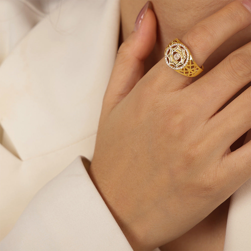 Royal Court Charm Zircon Hollow Ring - Adjustable Luxury Jewelry for Women